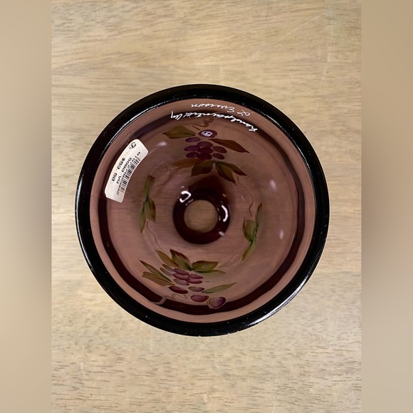 Fenton Fairy Light Very Rare Purple Ruffle Hand Painted Vine & Grapes Signed New - Picture 10 of 13